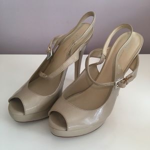 Nude Patent Leather Peep-Toe Heels - image 1